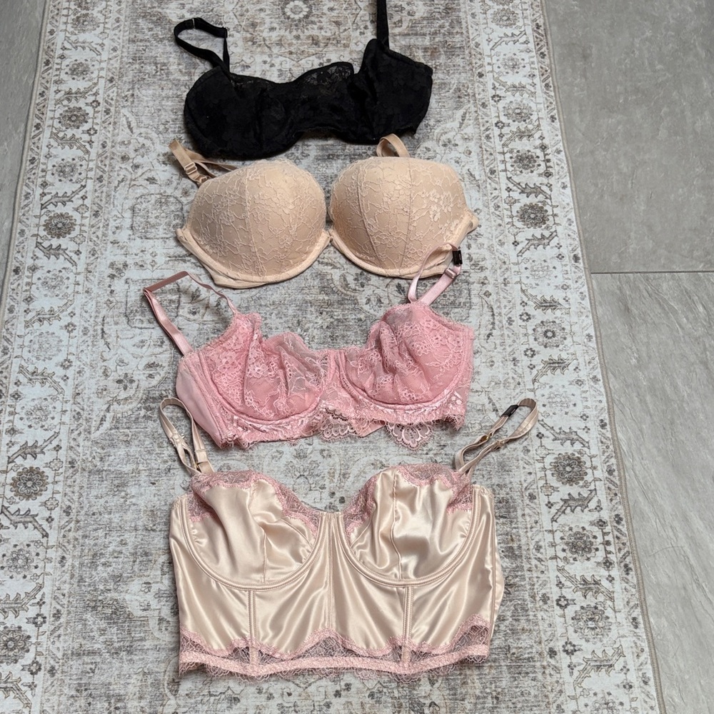 Victoria's Secret Lace and Satin Bra Collection - Black, Pink, Cream